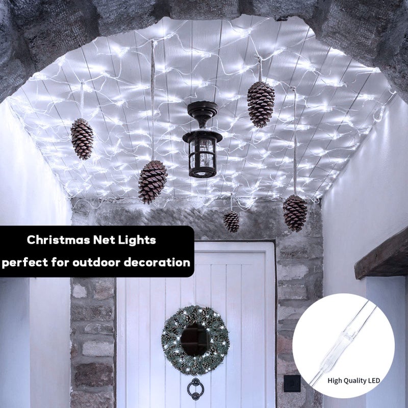 echosari Christmas Net Lights Battery Operated, 5 x 5Ft 100 LED Bush Lighting with Remote Timer Net Light Outdoor Mesh Lights for Garden Fence Tree Decor (Cool White) - Image 2